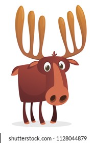 Happy cartoon moose character. Vector moose illustration isolated. 