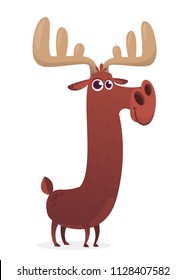 Happy cartoon moose character. Vector moose illustration isolated. 