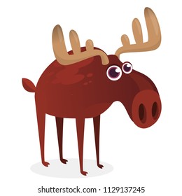 Happy cartoon moose character. Vector moose illustration isolated. 