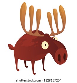 Happy cartoon moose character. Vector moose illustration isolated. 