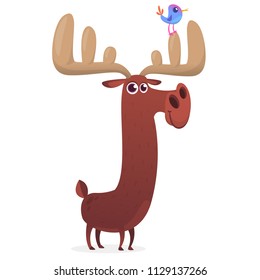 Happy cartoon moose character. Vector moose illustration isolated. 