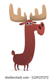 Happy cartoon moose character. Vector moose illustration isolated. 