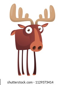 Happy cartoon moose character. Vector moose illustration isolated. 