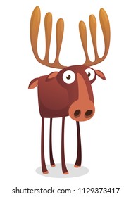 Happy cartoon moose character. Vector moose illustration isolated. 