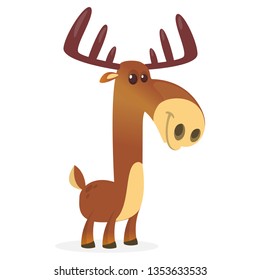 Happy cartoon moose character. Vector moose illustration isolated