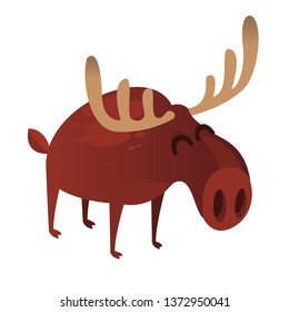 Happy cartoon moose character. Vector moose illustration isolated. 
