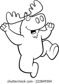 A happy cartoon moose jumping and smiling.