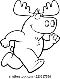 A happy cartoon moose running and smiling.