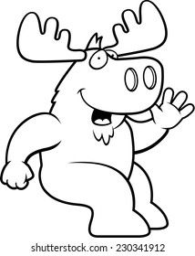 A happy cartoon moose sitting and smiling.