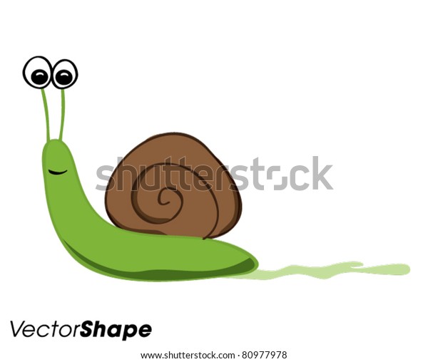 Happy cartoon moving snail leaving trail vector illustration.