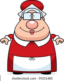 A happy cartoon Mrs. Claus standing and smiling.