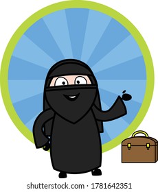 Happy Cartoon Muslim Woman Presenting