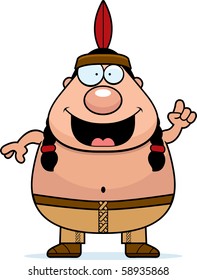 A happy cartoon Native American with an idea.