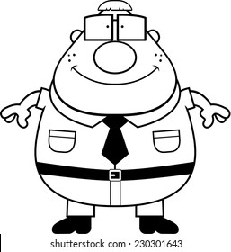 A happy cartoon nerd standing and smiling.