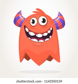 Happy cartoon orange monster. Halloween vector illustration of excited monster. Big set of cartoon monsters