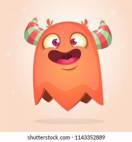 Happy cartoon orange monster. Halloween vector illustration of excited monster