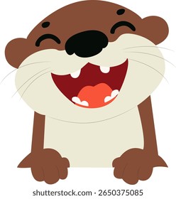 Happy Cartoon Otter Peeking hand drawn