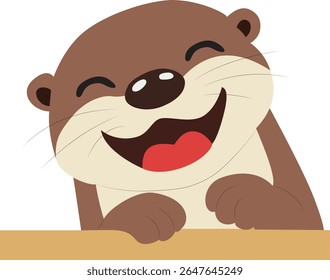 Happy Cartoon Otter Peeking Over