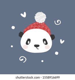 Happy cartoon panda. Character christmas panda. Cute Christmas panda in a hat. Vector illustration.