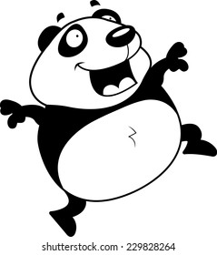 A happy cartoon panda jumping and smiling.