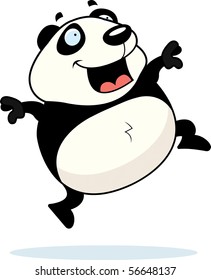 A happy cartoon panda jumping and smiling.