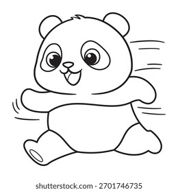 Ilustración de contorno de Vector rápido de ejecución de panda de dibujos animados feliz