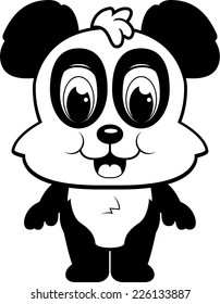 A happy cartoon panda standing and smiling.