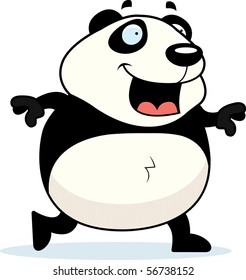 A happy cartoon panda walking and smiling.