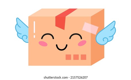 Happy cartoon parcel with wings. Delivery Service. Vector illustration