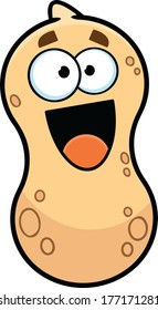 Happy cartoon peanut with a wide smile. 