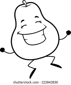 A happy cartoon pear jumping and smiling.