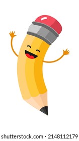 Happy cartoon pencil. Education icon. Vector illustration