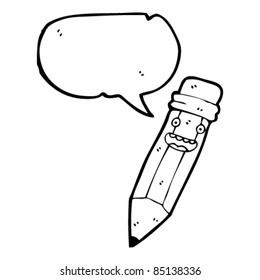 happy cartoon pencil with speech bubble