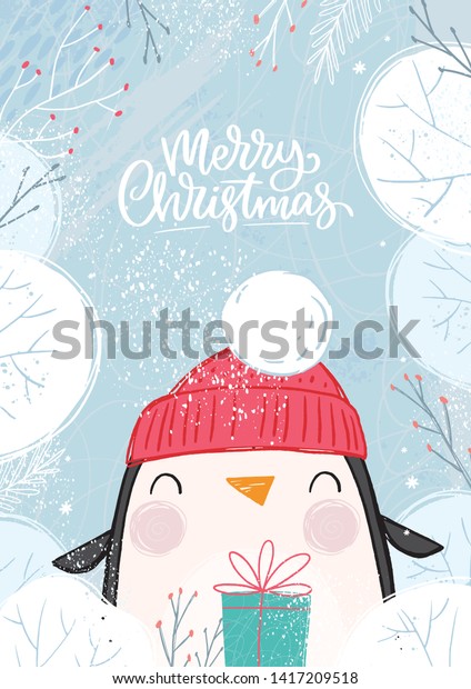 ハッピーマンガペンギン 文字 クリスマスペンギン かわいいクリスマスベクターイラストのテクスチャーとキャラクター のベクター画像素材 ロイヤリティフリー