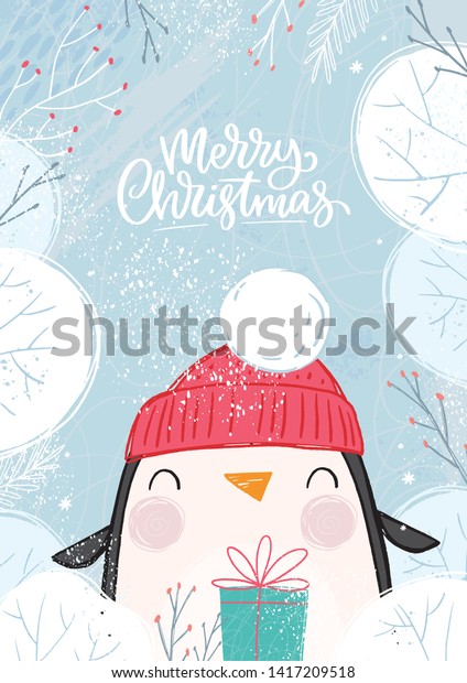 ハッピーマンガペンギン 文字 クリスマスペンギン かわいいクリスマスベクターイラストのテクスチャーとキャラクター のベクター画像素材 ロイヤリティフリー 1417209518