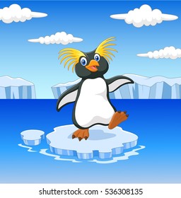 Happy cartoon penguin rockhopper standing on 