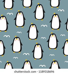 Happy cartoon penguin seamless pattern