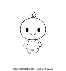 Feliz desenho animado. Personagem sorridente. Símbolo humano simples. Vetor criança alegre.
