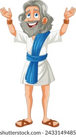 Happy cartoon philosopher in traditional Greek attire