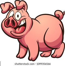 Happy cartoon pig with big smile. Vector clip art illustration with simple gradients. All in a single layer. 
