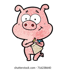 cerdo de caricatura feliz con caramelos