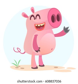 Happy cartoon pig. Farm animals. Vector illustration of a smiling piggy isolated on simple background