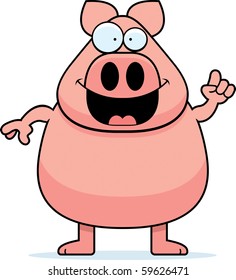 A happy cartoon pig with an idea.