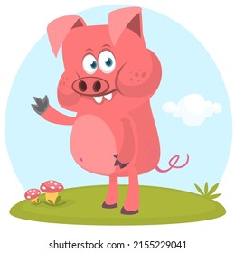 Happy cartoon pig. Illustration of a smiling piggy isolated on white