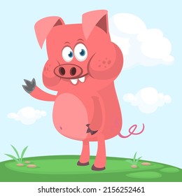 Happy cartoon pig. Illustration of a smiling piggy isolated on white