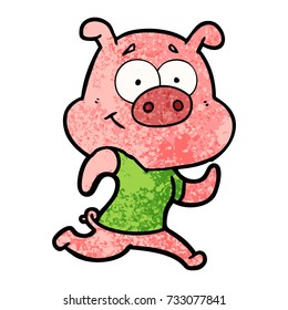happy cartoon pig running