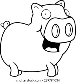 A happy cartoon pig standing and smiling.