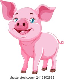 A happy cartoon piglet smiling joyfully.