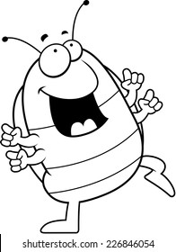 A happy cartoon pill bug dancing and smiling.