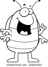 A happy cartoon pill bug with an idea.